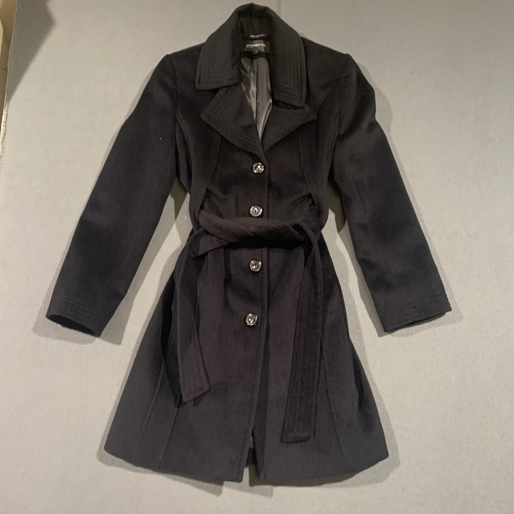 JONES NEW YORK Petite Black Wool Blend Angora Blend Winter Coat Size 8 *
